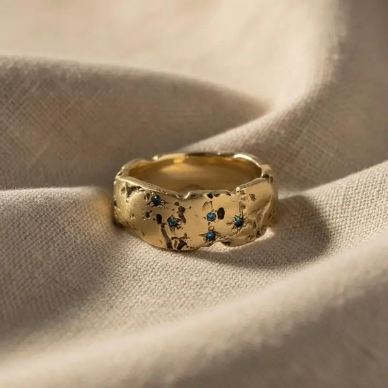 Irregular Gold Rings for Women Aesthetic Ruins Texture Non-Fading Open Finger Jewelry for Daily Office Wear Festival Gifts