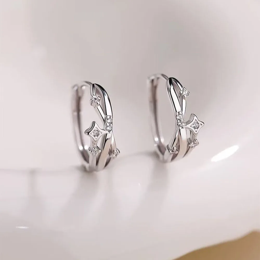 Minimalist Style Zircon Star Mini Hoop Earrings For Women Party Exquisite Light Luxury Fashion Jewelry Accessible