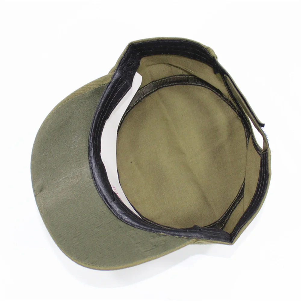 Red Five-Pointed Star Flat Top Hat For Man Military Training Outdoor Team Travel Sun-Proof Adjustable Canvas Cap