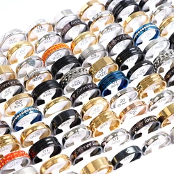 10/20/50Pcs/Lot Fashion Mix Pattern Zircon Stainless Steel Rings For Women Men Wedding Engagement Jewelry Party Gifts Wholesale