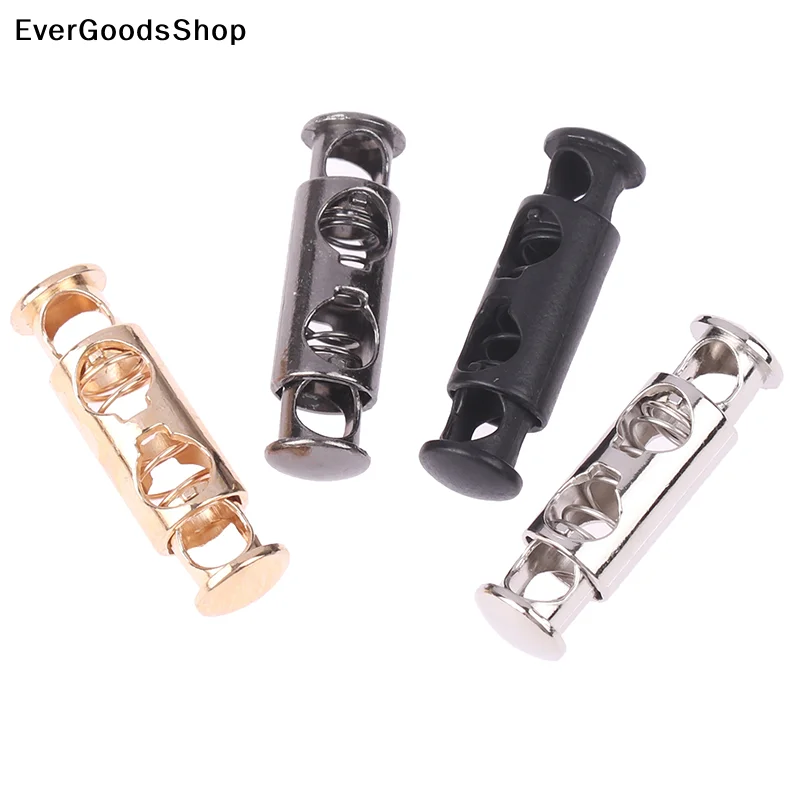 New 10Pcs Metal Double Hole Head Spring Buckle Cord Lock Elastic Adjustment Buckles Tightening Fasteners Locks Sewing Tools