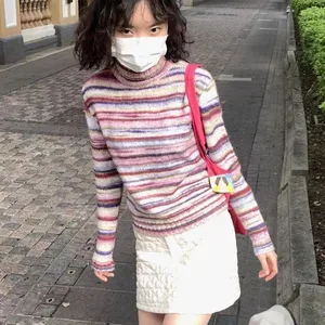 Nhật Bản Karram Y2K Áo len cổ áo cao cổ Vintage Rainbow Striped Corean Fashion Lingning Mesh Jumper 8 Quần áo bán hàng chính Arch Iris - 3