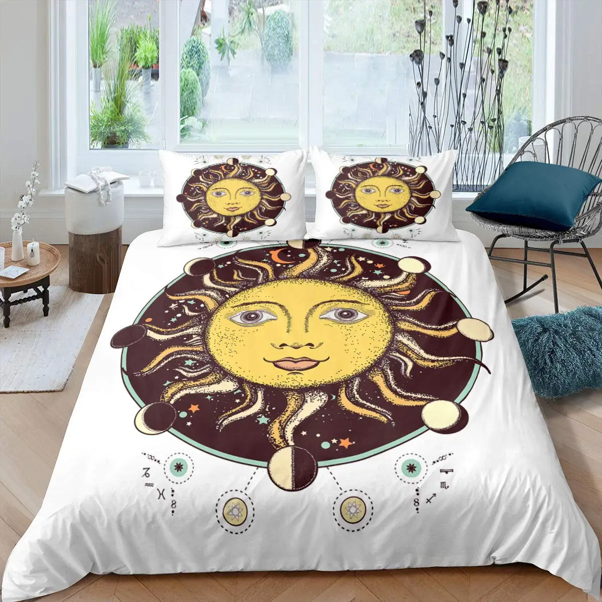 Sun Duvet Cover Colorful Mushrooms Bedding Burning Sun Comforter Cover Halloween Skull Hippie Style Bedding Bedroom Decoration