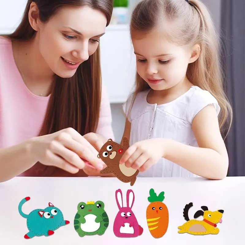 Kit de manualidades de animales de costura para niños, juego educativo de animales de felpa de fieltro de costura DIY, criaturas del bosque, regalos para principiantes