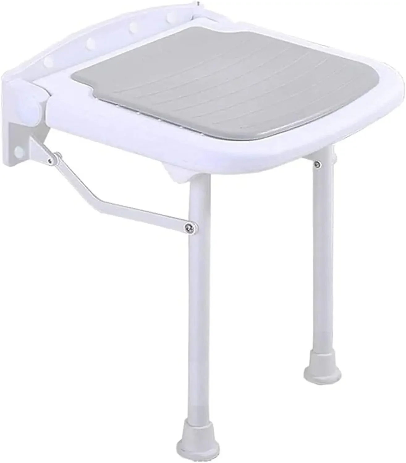 Folding Shower Seat Screw-in Bathroom Chair Stool Wall Mounted Flip-up Bath Seat with Drop Down Legs Aids for Bathing for Elderl