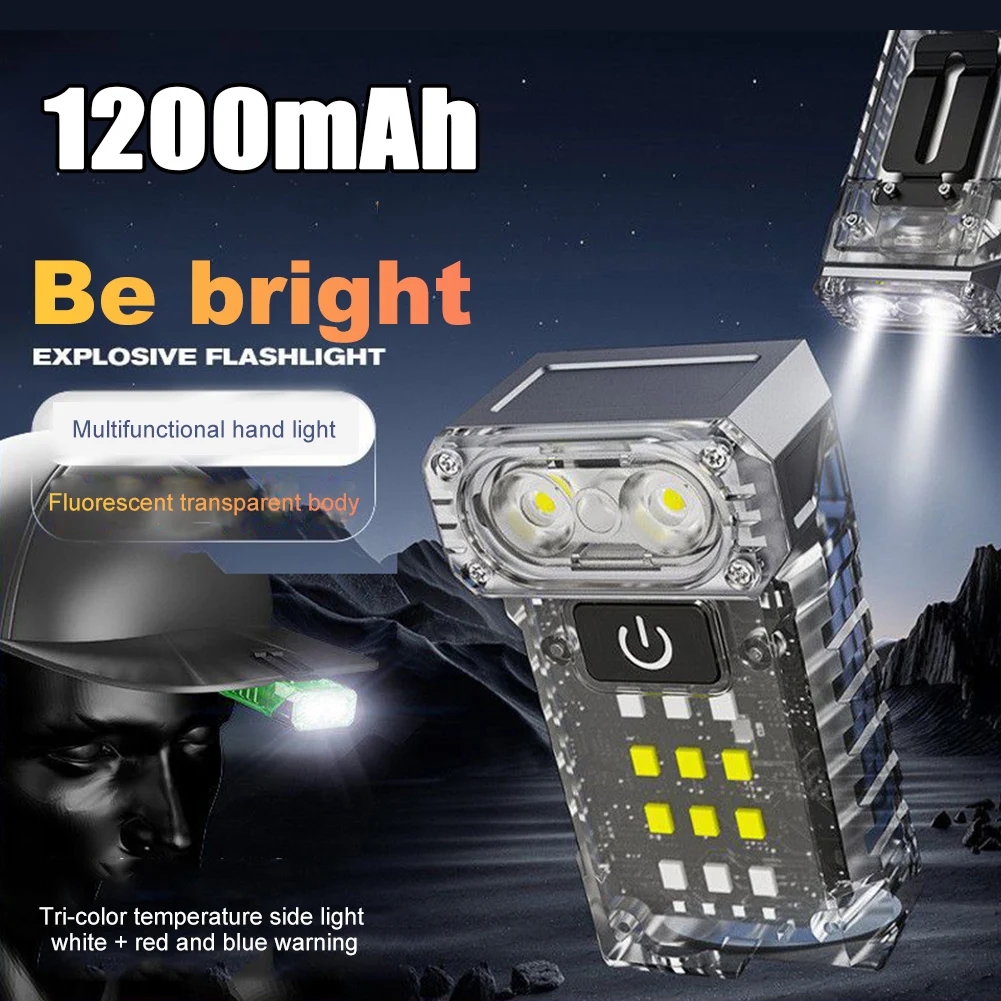 LED Rotatable Hat Clip Light 1200mAh Pocket Emergency Lantern Power Display Powerful Small Torch for Camping Fishing Walking