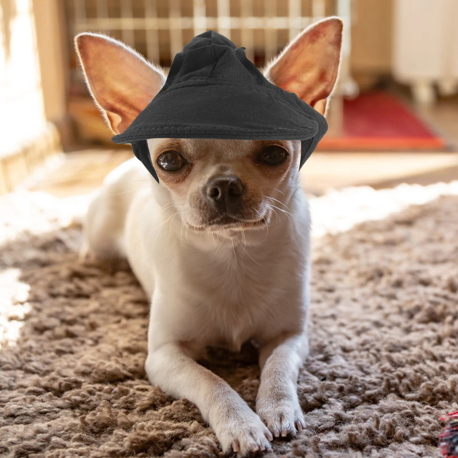 

Pet Baseball Cap Dog Hat for Small Dogs Black S Size Sun-shading Dog Hats with Ear Holes Polyester Decor Photography Party