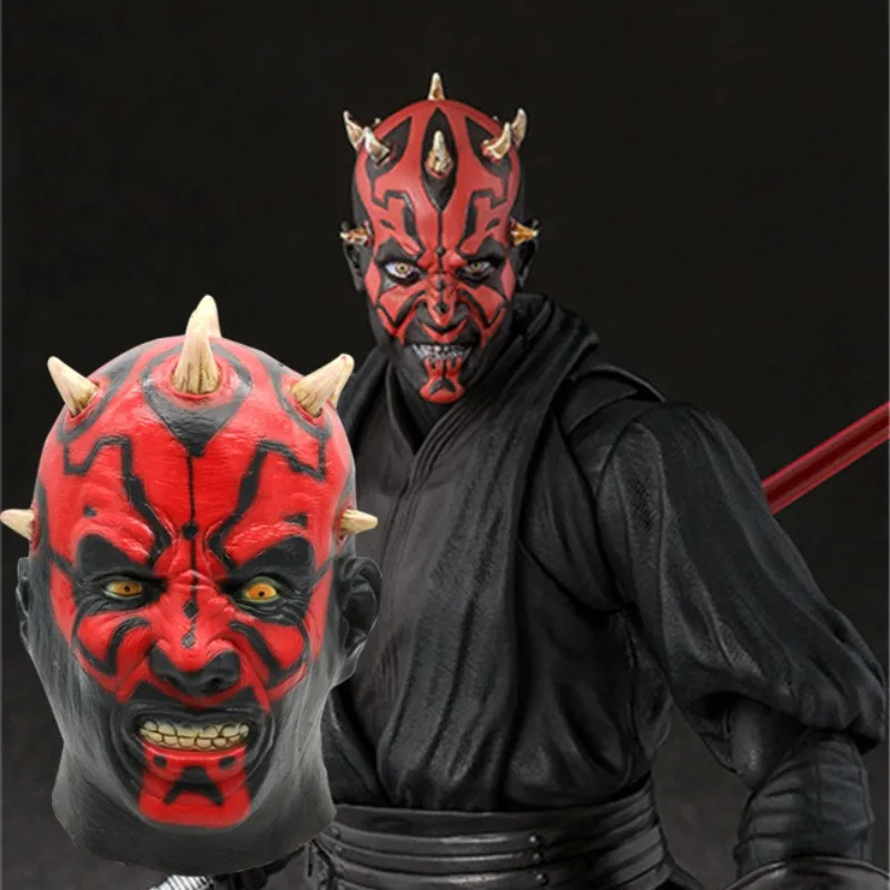 Máscara de Darth Maul de Star Wars, Accesorio de Película, Máscara de Látex para la Cabeza, Máscara de Fantasma Roja de Terror para Halloween, Productos Decorativos COS