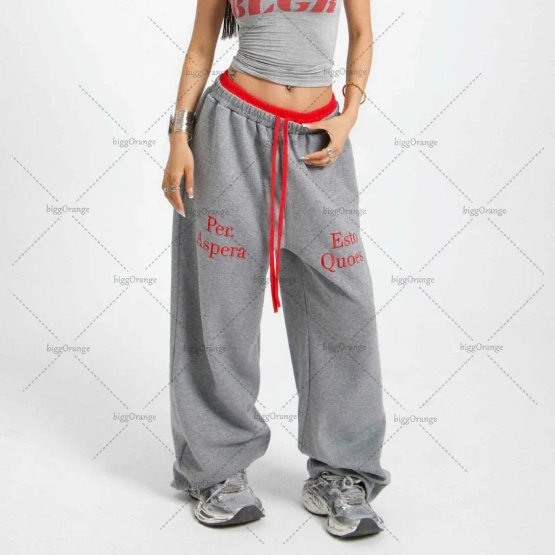 

Y2K Harajuku American Street Style Contrasting Color Splicing Straight Pants Women Retro Letter Print Baggy Hip Hop Sweatpants