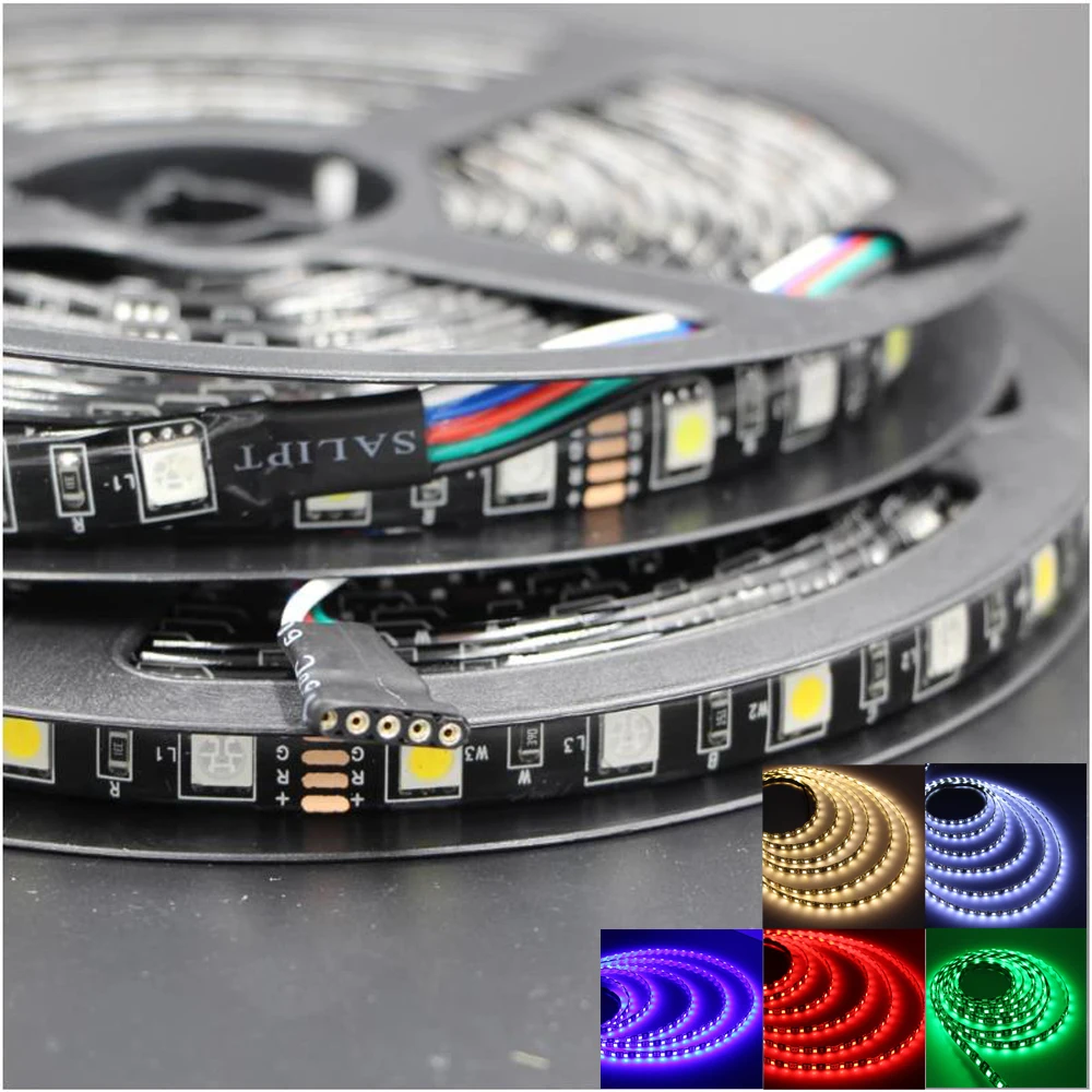 

5050 SMD Led Tape Black PCB Strip Light Waterproof DC 12V Led Stripe Flexible Strip Lights Neon Ribbon RGBW RGB white 1-5m