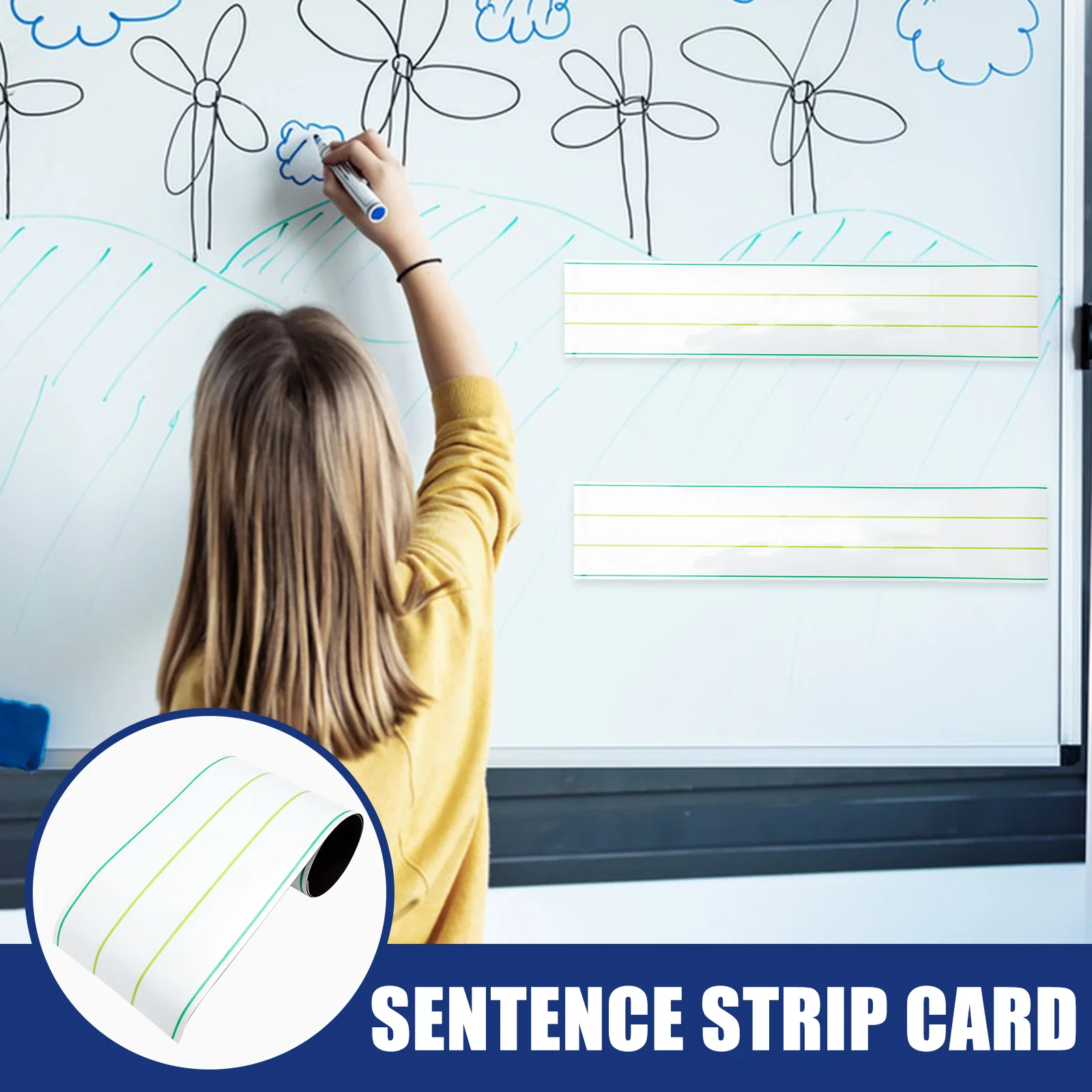 Sentence Strip Word Cards Fridge Magnetic Notepads Memo Dry Erase Strips Erasable Notebook Paper Chart for Magnets