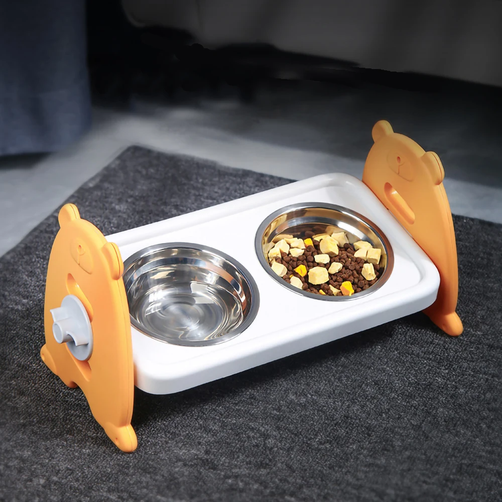 Height Adjustment Pet Double Bowl, Protect the Neck Pet Supplies, 15 ° Slant Cat Bowl