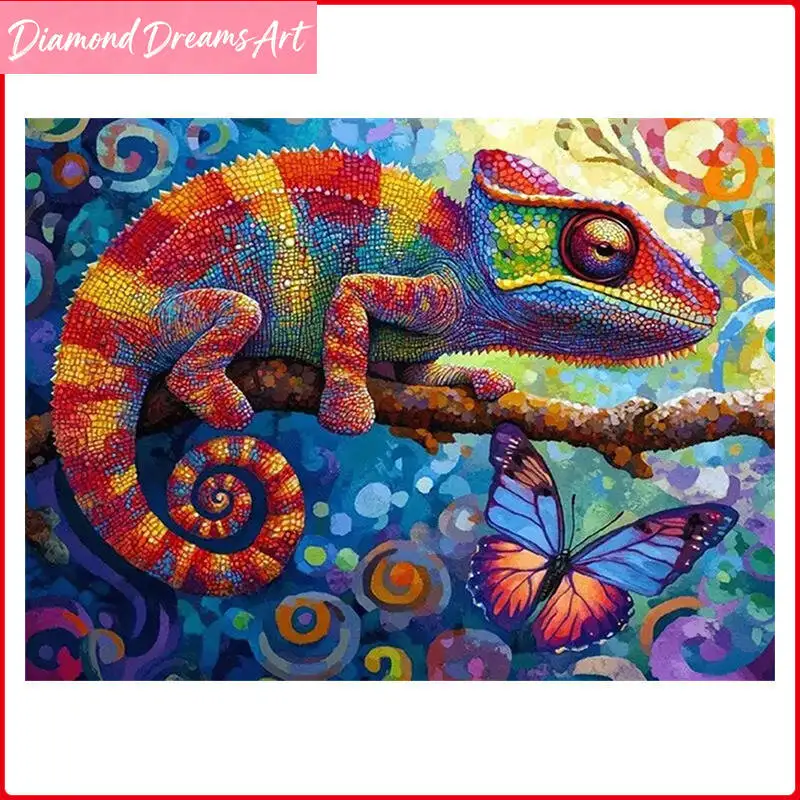 5D DIY Diamantmalerei Eidechse Reptil Neuheiten 2025 Vollquadrat Runde Diamant-Mosaik Heimdekoration Handgemachtes Geschenk, Rahmen