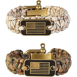 Braccialetto Paracord regolabile con bronzo bandiera USA braccialetto di sopravvivenza tattico all'aperto moda per donna uomo veterani militari