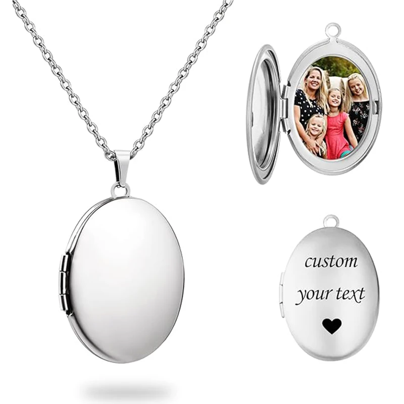 Custom Locket Necklace with Photo Personalized Picture Round/Oval Pendant Locket Necklace Customize Gifts for Women Wife