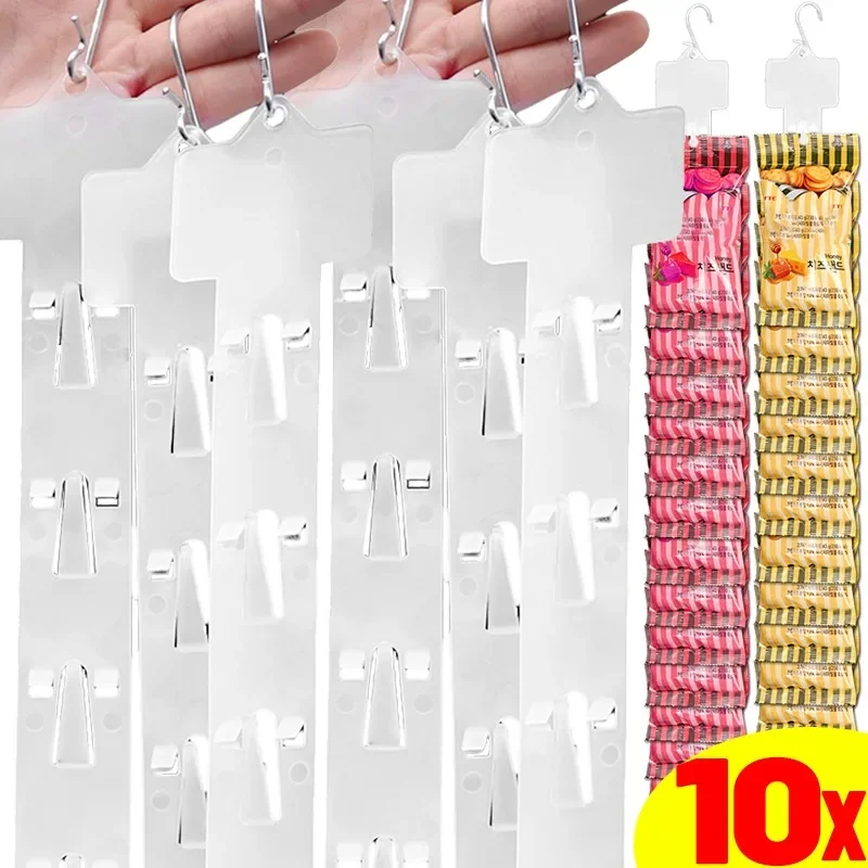 1/10pcs Plastic Snack Hanging Strips Store Snacks Display Hanger with Hooks Supermarket Shelf Merchandising Storage Clip Strip