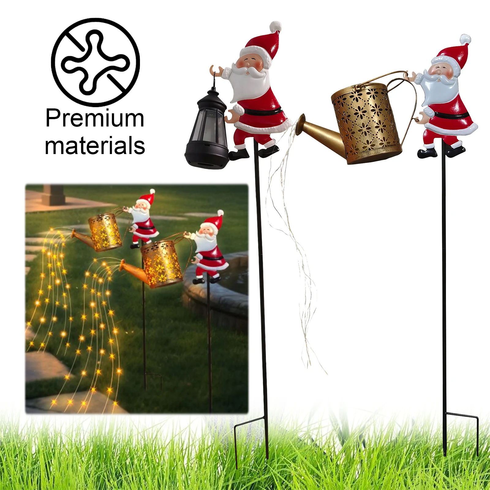 

1 упаковка, садовый газон, рождественские декоративные светильники, солнечные фонари для лейки Санта-Клауса для сада, патио, двора, уличной дорожки