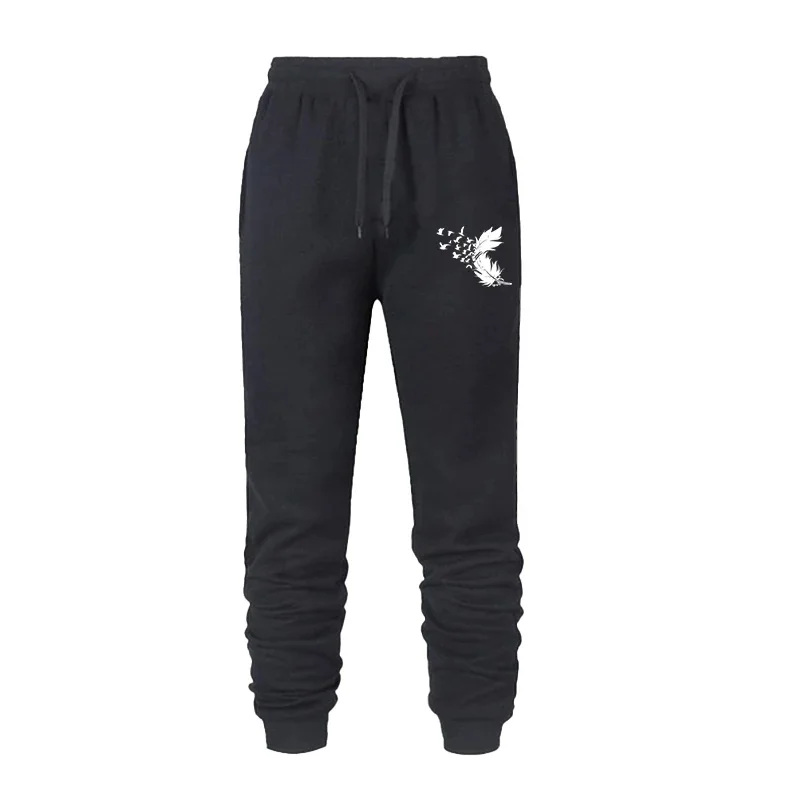 Men And Women sports pants Autumn and winter cotton jogging pants Leisure sports feather printed solid color women sports pants