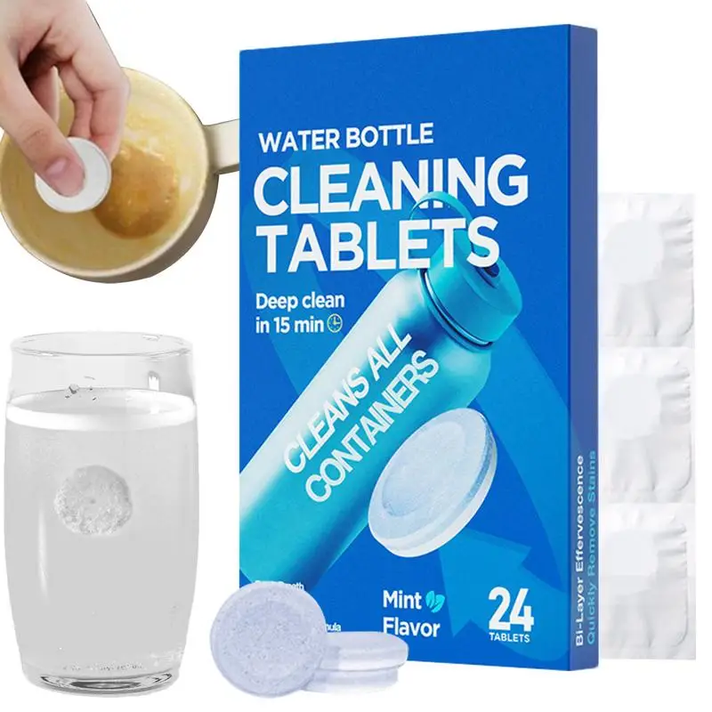 Kettle Tablets Cleaning Tablets For Spray Bottles 24X Water Bottle Cleaning Tabs Odor Removing Bottle Plants Flavor Active