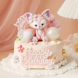 Cute Pink Fox Bow flower Rainbow Cake Toppers Girl's Birthday Dessert Decoration for Children's Day Party Supplies Lovely Gifts