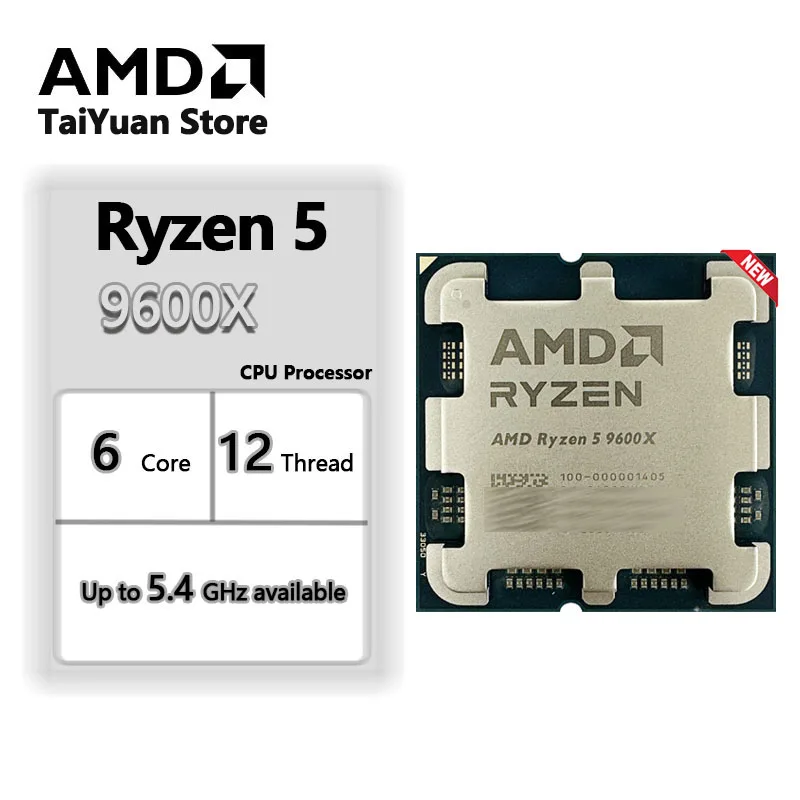 AMD Ryzen 5 9600X Processor 5.4GHz 6-Core 12-Thread 38MB Game Cache 4NM TDP 65W Socket AM5 Gaming CPU Zen 5