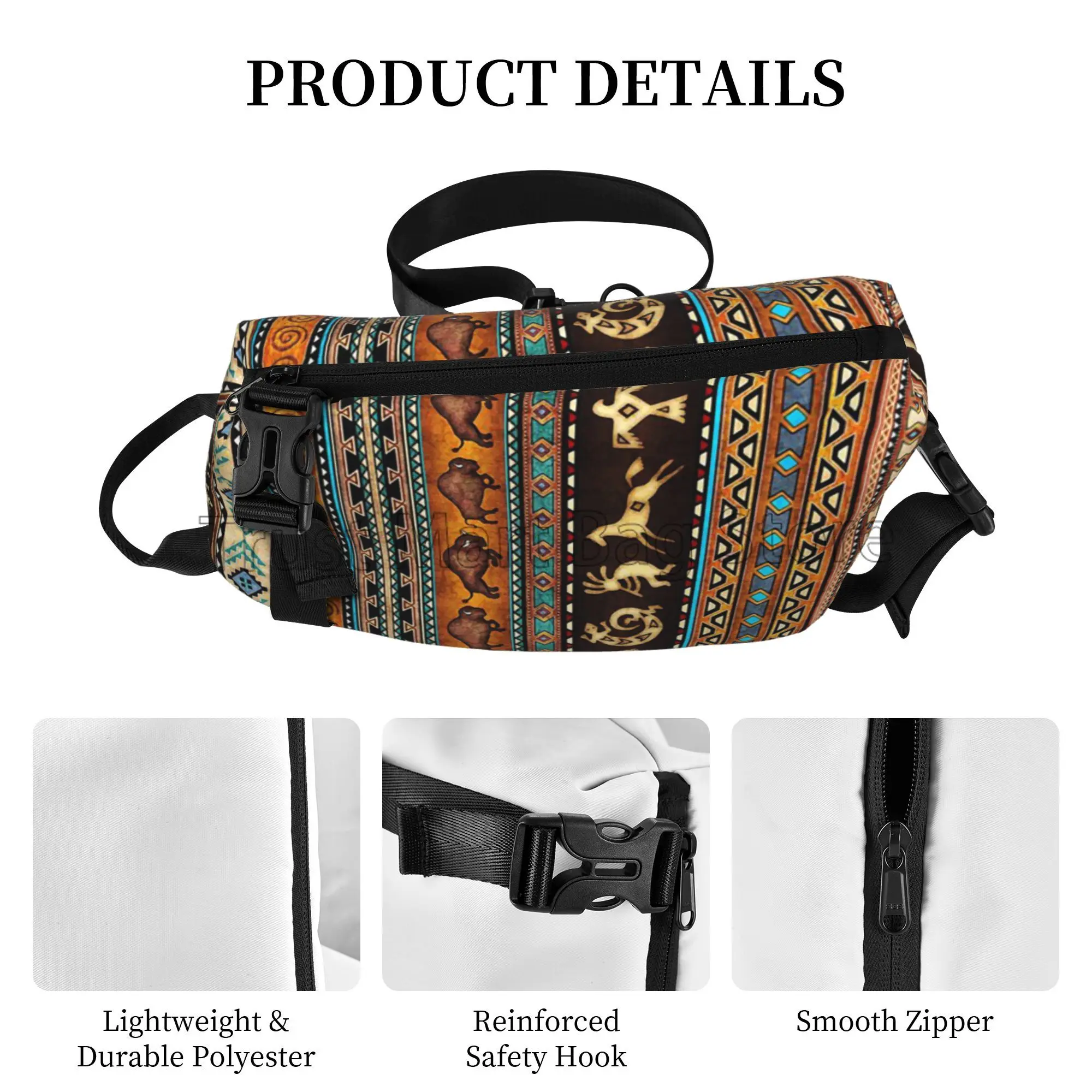 Boho Ethnic Pattern Sling Bag Crossbody Backpack Unisex Casual Chest Bag with Adjustable Shoulder Travel Hiking Casual Daypack