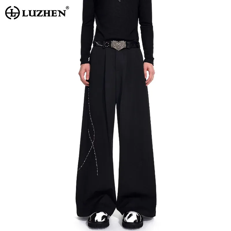 

LUZHEN роскошные свободные прямые брюки с бриллиантами в стиле пэчворк, мужская мода, новинка 2025, элегантные повседневные брюки высокого качества JY4073