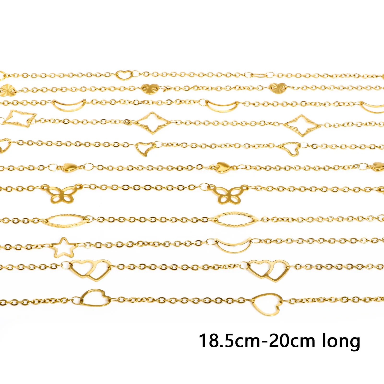 304 Stainless Steel Link Cable Chain Bracelets Gold Color Tassel Butterfly Heart Moon Chamrs Bracelet For Women Jewelry, 1 Piece