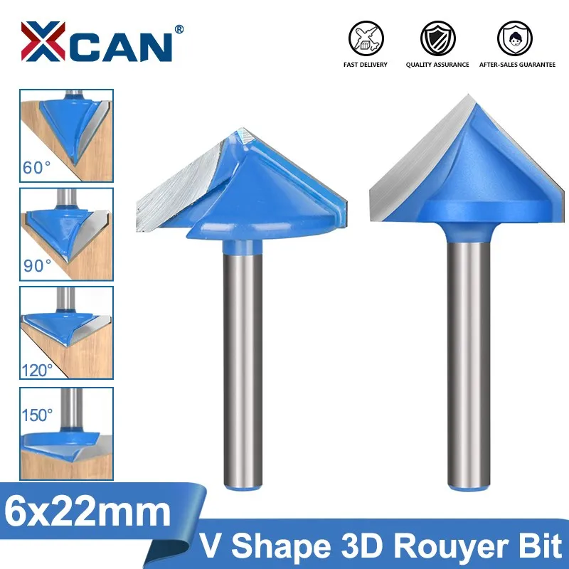 Xcan 1pc 6×22 mm 60 90 120 150 Graus v Forma de Fresagem Cnc Gravura Bits Bits de Madeira Router Moagem de Madeira Corte 3d Cortador