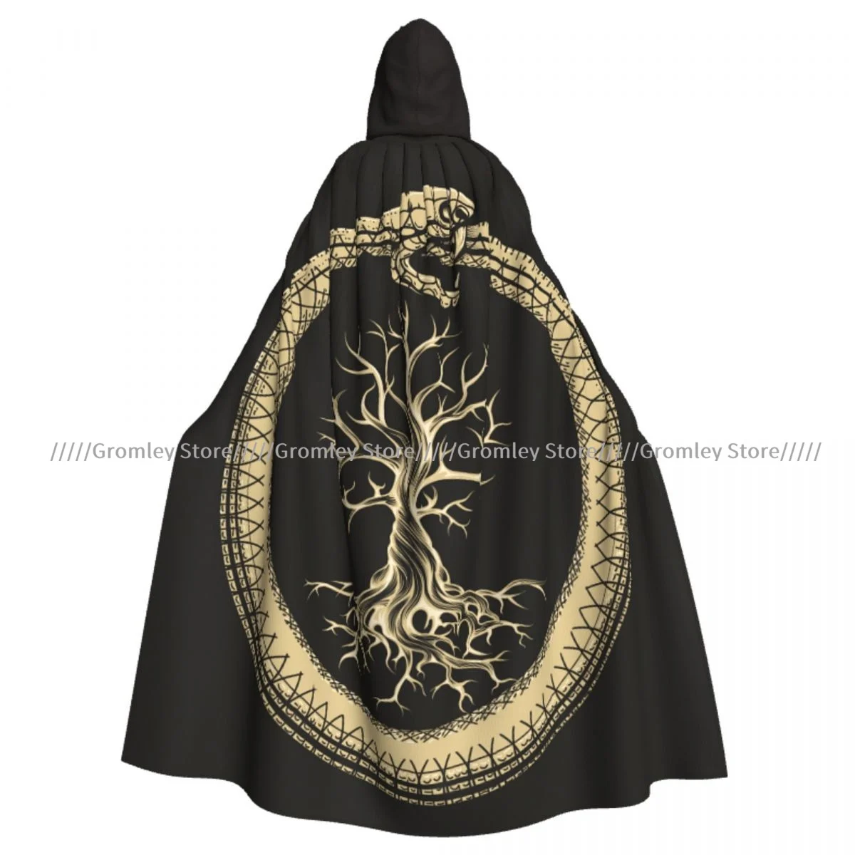 Adult Esoteric Ouroboros Snake Cloak Cape Hooded Medieval Costume Witch Wicca Vampire Halloween Costume Dress Coat