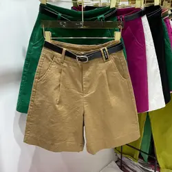 Fashion Female High Waist All-match Solid Color Shorts Summer Womens Clothing Casual Simplicity Pockets Spliced Straight Pants