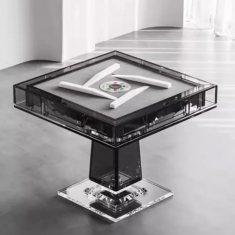 Acrylic Black Warrior Electric Mahjong Table, Automatic Mahjong Machine for Home, High-End Villa Game Room, 4 Players