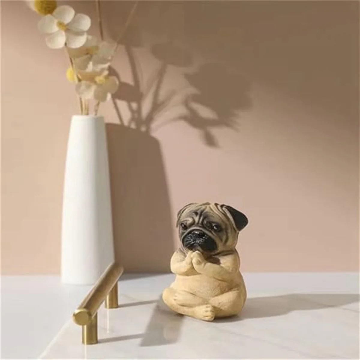 Pug Statue Home Decor,Yoga Sitting Pug Puppy Figurine,Pug Puppy Partner Collectible Dog Statue,Resin Mini Puppy StatueJAS