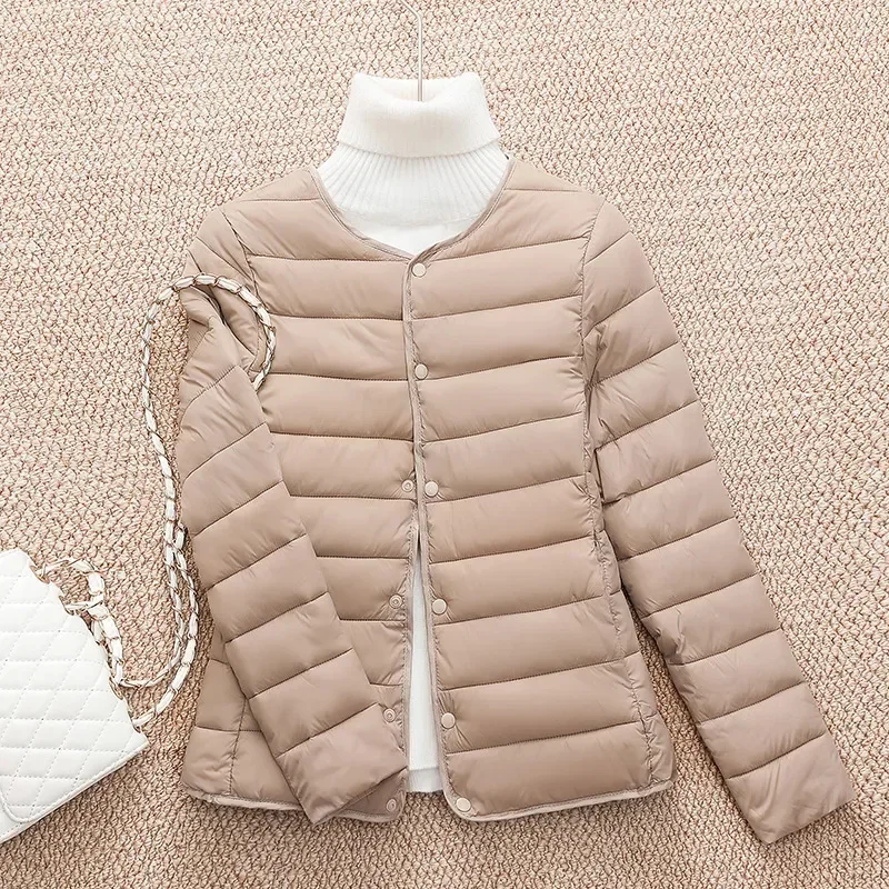 Cotton Padded Parkas Coat Round Neck Ladies Fall/Winter 2024New Light Down Jacket Women's Inner Liner Short Outerwear Joker Tops