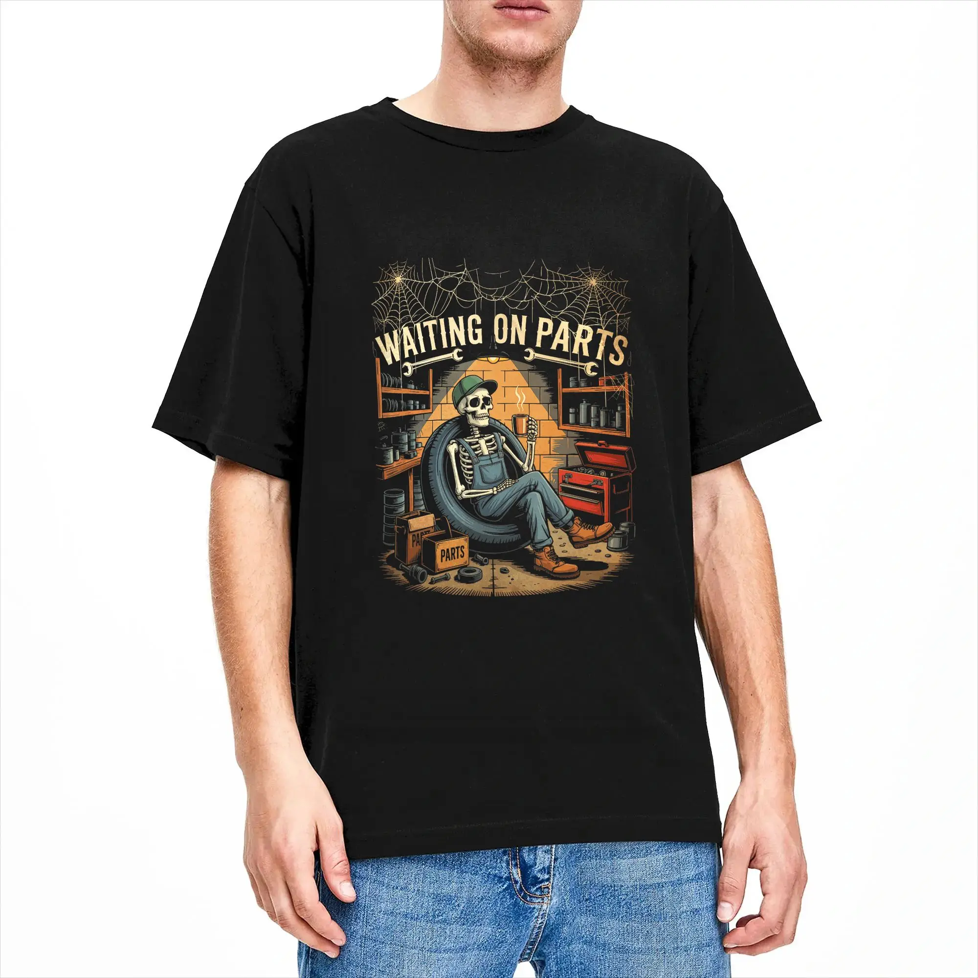 Waiting On Parts Auto Repair Life 100% Cotton T-Shirt For Man Summer  Streetwear T-Shirts O-Neck Trendy Cool Tees Plus Size