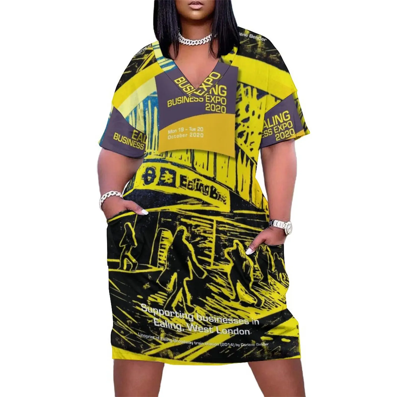 

Support EalingBizExpo 2020 - Ealing Broadway linoprint Loose Pocket Dress women's fashion dresses Women long dress