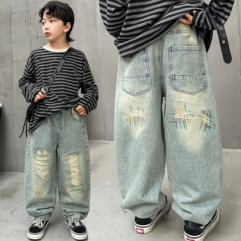 

Baby Boys Jeans With Classical Blue Teen Boy Denim Teenage Spring Autumn Long Trousers Toddler Straight Jeans Toddler Age 4-14Y