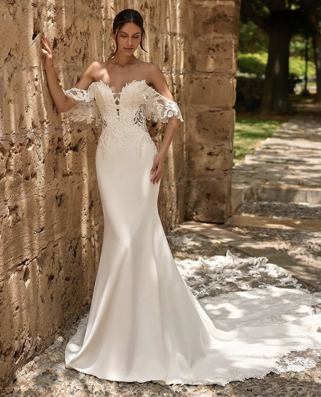 Aanpassen aan maatregelen Trouwjurken Hartvormig Decolleté Kant Appliqués 2025, Zeemeermin Sweep/Brush train Spandex Tot de grond Elegant gewaad