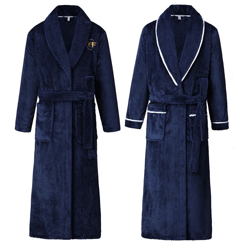 Plus Size Thicken Flannel Lapel long Robe Men\'s Warm Kimono Bathrobe Winter Autumn Sleepwear with Pocket Lounge Wear 3XL 4XL