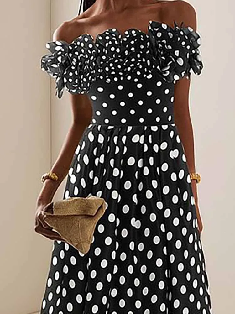 

Сексуальное боди с открытыми плечами и полуюбка, комплект женской моды, пляжные костюмы с рюшами из 2 предметов, элегантная пляжная одежда с принтом в горошек, облегающие наряды