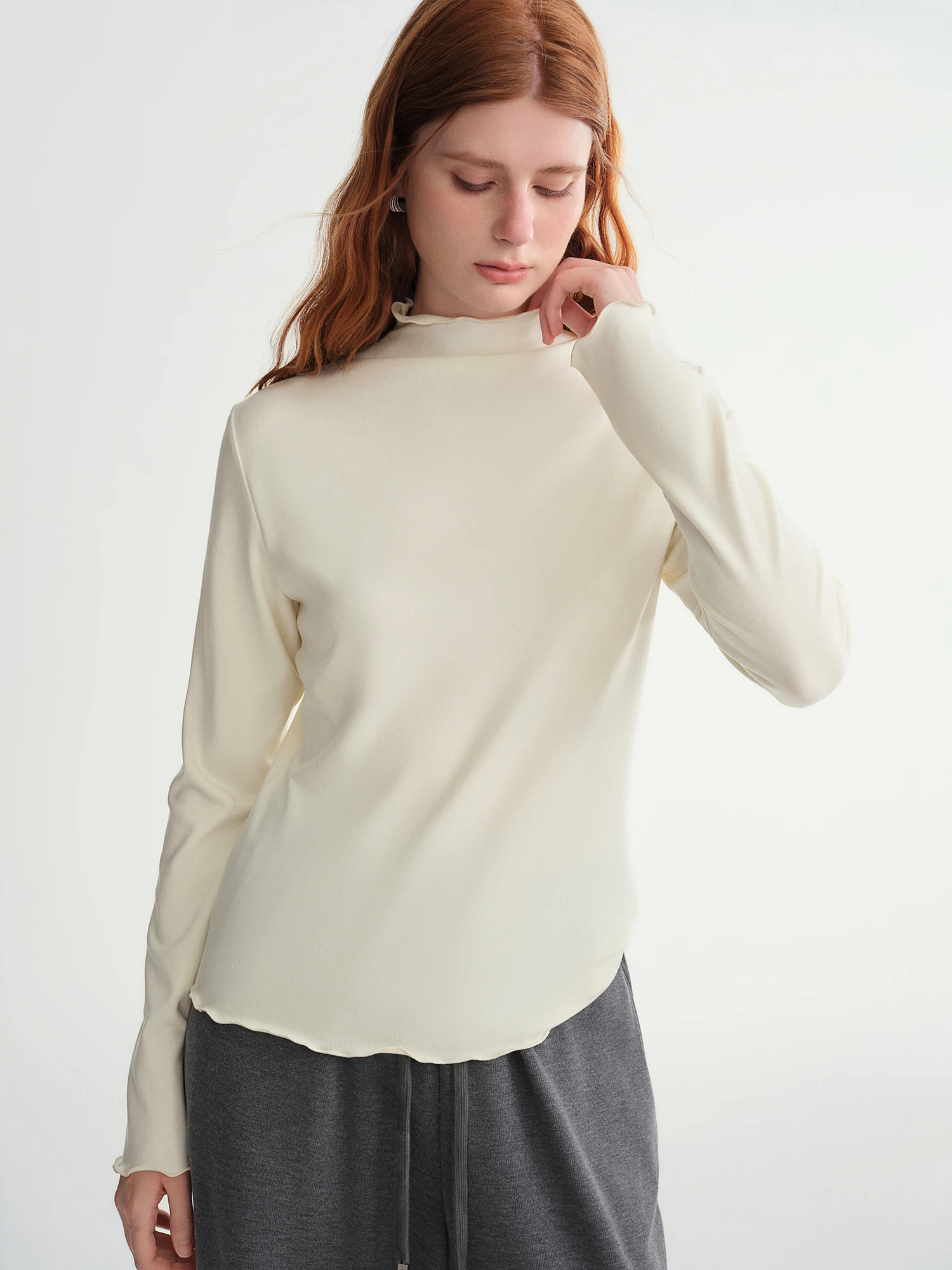 beige high collar