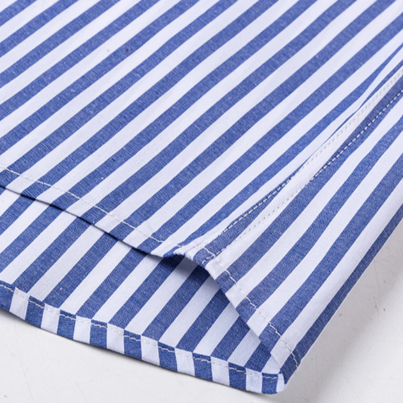 Classic Striped 95% Cotton +5% Spandex Shirts Men Long Sleeve 4XL Micro Elasticity Men Shirts Long Sleeve Slim Fit Anti-wrinkle