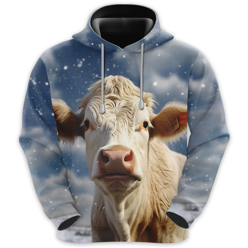 Cute Cow Pattern Hoodies Fashion Autumn Winter Long Sleeve Funny Animals Cows 3D Printed Sweatshirt Casual Loose Kids Pullovers