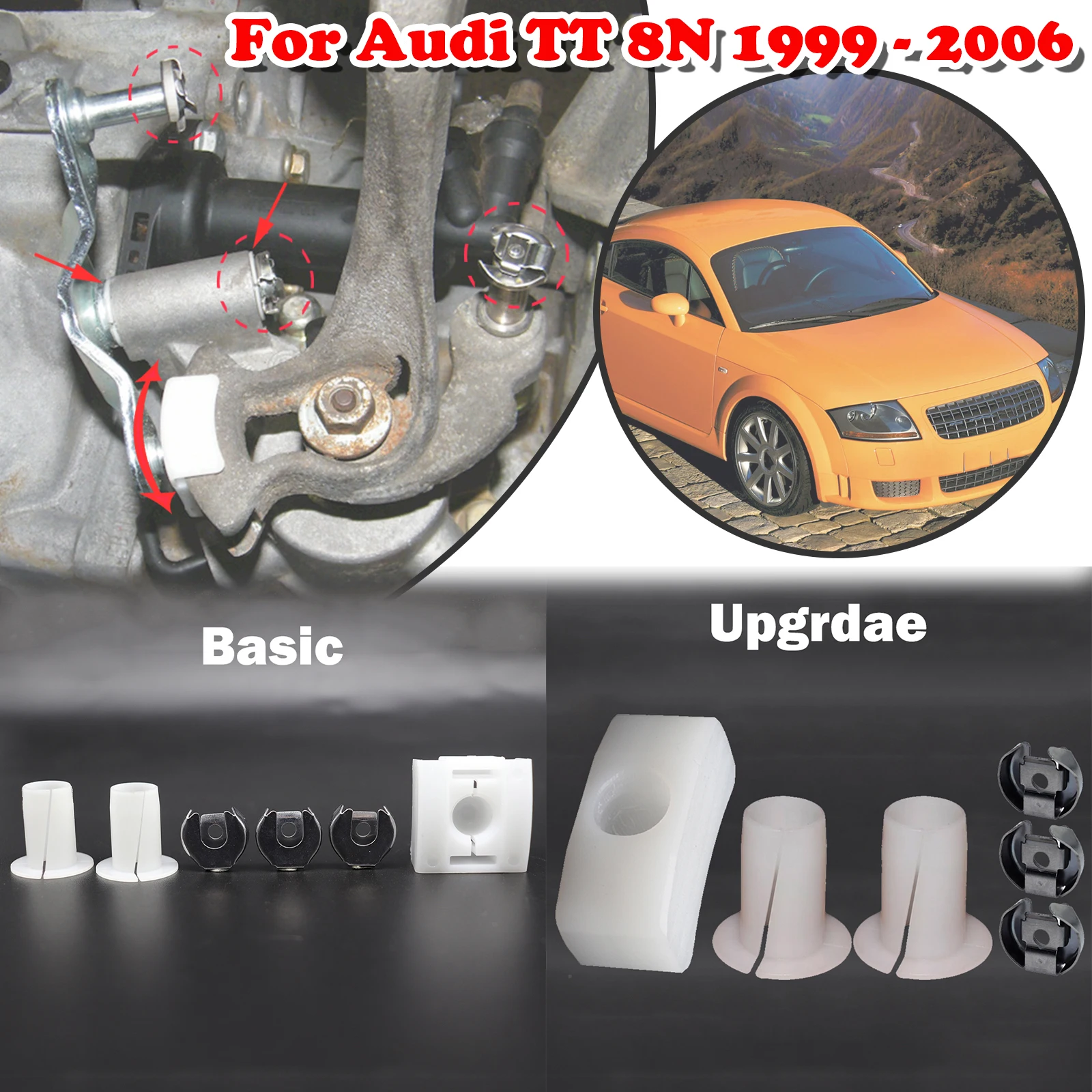 Gear Selector Wiring Washer Shift Relay Lever Slide Shoe Bushing Bearing Kit N90815903 For Audi TT 8N 1999 2000 2001 2002 - 2006