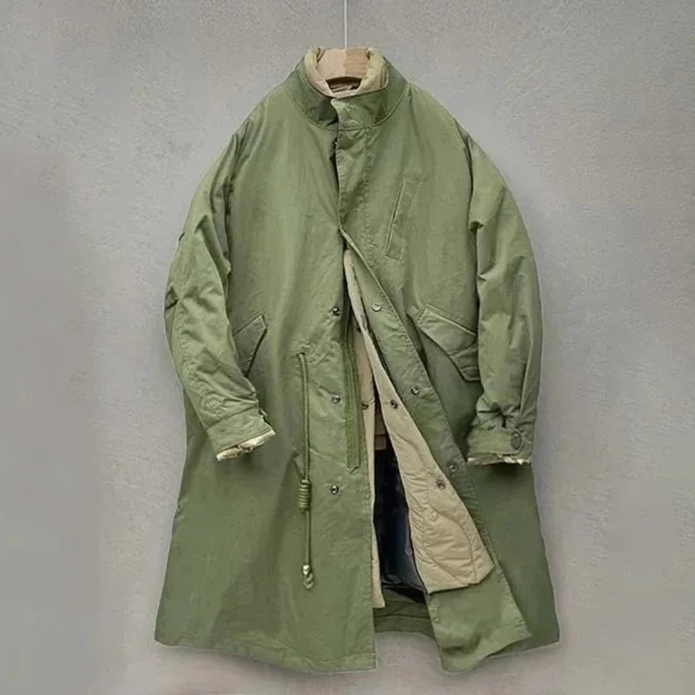 Autumn And Winter New Thick Retro Fake Two-Piece Stand-Up Collar Medium-Long Cotton Jacket Mens Versatile Casual Loose Y2k Coat