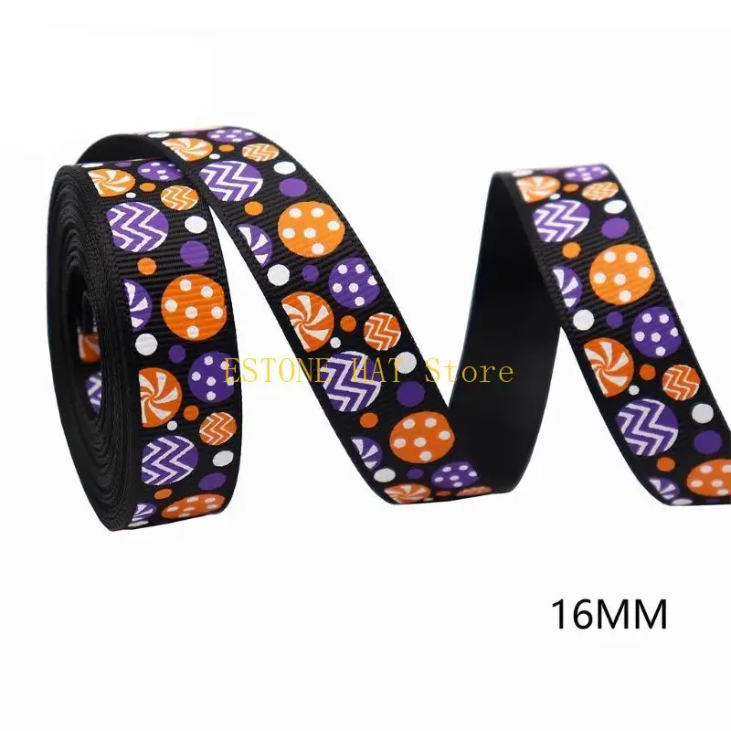 49MF Ribbon For Halloween Gift Wrapping Printed Grosgrain Ribbons Multi-Color Ribbon