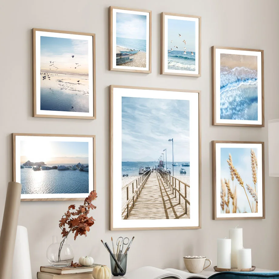 Blue Sea Wave Beach Wheat Coconut Tree Wall Art Aesthetics Print Canvas Painting Posters for Living Room Modern Home Decor