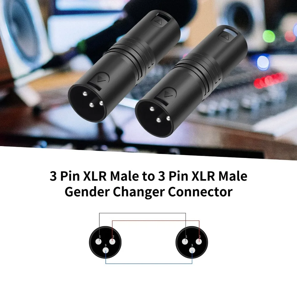 1 Pair 1 Male to Male + 1 Male to Female Connector 3 Pin XLR Connector Adapter Plug and Play Balanced Audio Coupler