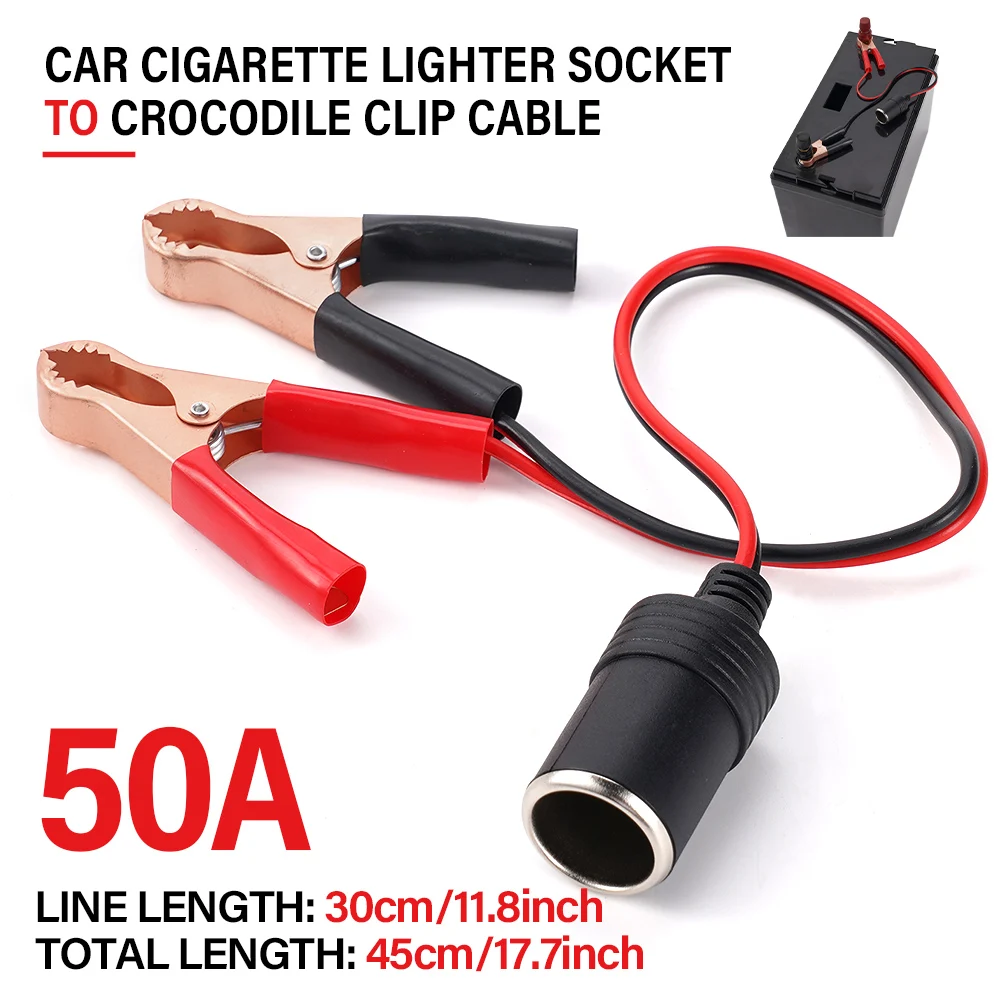 Car Battery Terminal Clip-on Cigarette Lighter Power Socket Adaptor to Alligator Crocodile Clip Connector Car Cigarette Cable