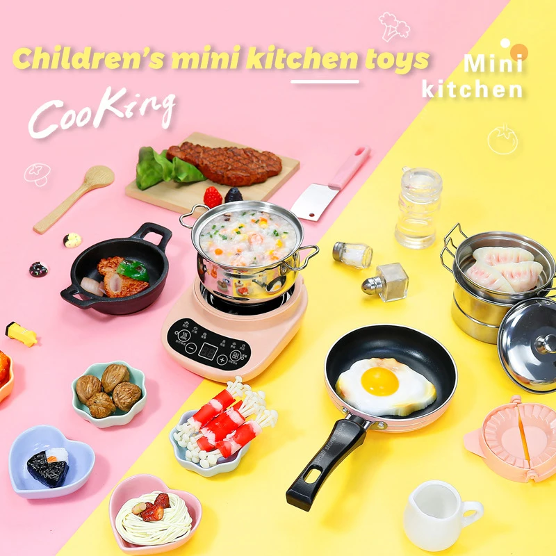 

Children's Mini Kitchen Complete Cooking Girl Small Kitchen Set Children's Puzzle Play House Toys Real Cooking Food Set for Kids